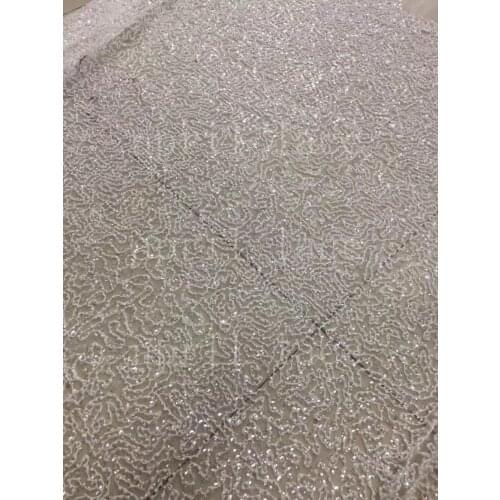 Stock 5 yards/bag xju02 # crystal sequin beads offwhite tulle net mesh flower fabric for wedding