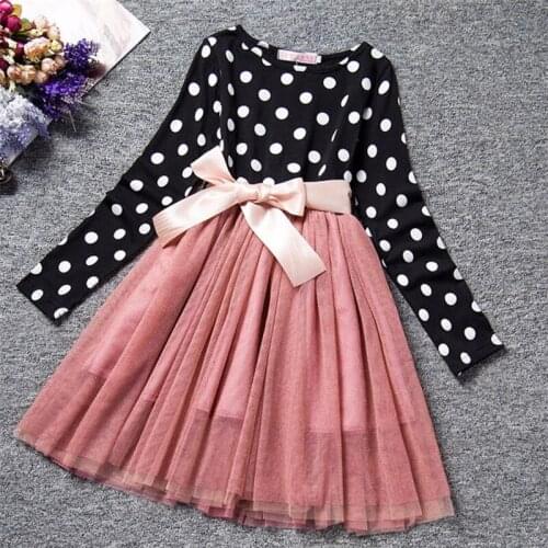 Baby Girls Spring Dress For Kids Princess Elegant Party Polka Dot Tutu Bowknot Clothes Children 2 3 4 5 6 7 Year Winter Gown
