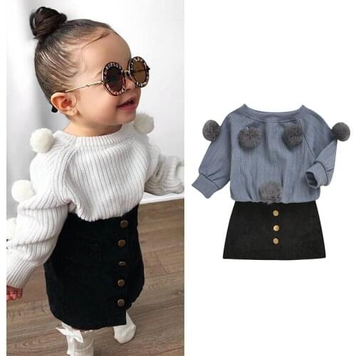 ZAFILLE 2021 Kids Clothes Girls Outfits Hairball Sweater and Jeans Skirts Winter Childrens Suit Toddler Baby Girl Clothes