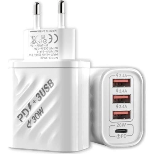 4 Ports USB Charger Quick Charge 3.0 Wall Mobile Phone Chargers Adapter 30W US EU Plug Fast Charging For Samsung S10 iPhone 11