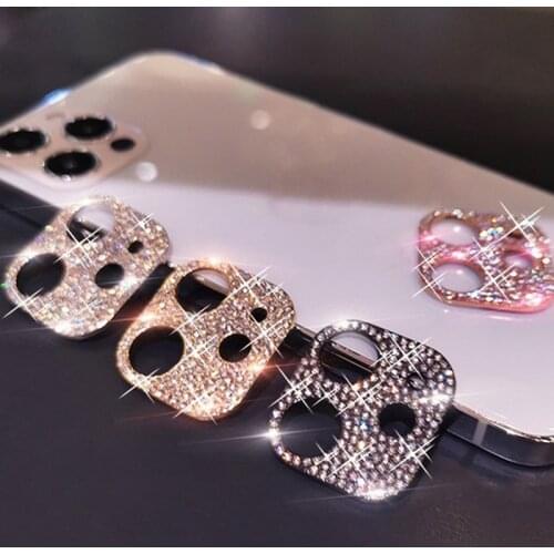 Full Cover 3D Rhinestone Back Camara Screen Protectors For iPhone 11 12 Pro Max Mini Camera Lens Protector Metal Protection Ring