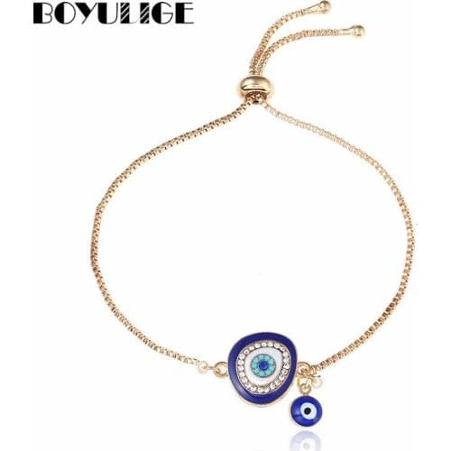 BOYULIGE Top Quality Blue Evil Eye Bracelets Austrian Crystal Women Man Rose Gold Color Chain Lucky Jewelry Pulseira Feminina