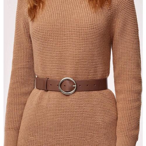 Women Faux Leather Belt Jeans Belts for Women Dresses with Classic Round Buckle AC889