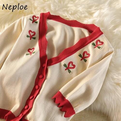 Neploe Summer 2021 V Neck Flower Print Knitted Cardigan Female Embroidered Short Sleeve Ruffles Women Tops Camisetas De Mujer