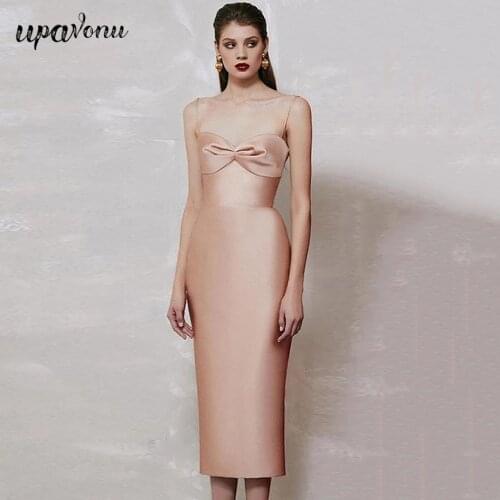 Free Shipping 2021 New Fashion Ladies Summer Bow Dress Sexy Spaghetti Strap Sleeveless Bodycon Midi Dress Club Party Vestidos