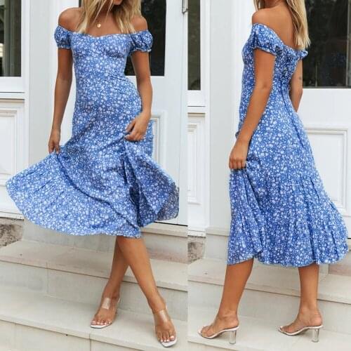 2021 Fashion Floral Dress Womens Summer Boho Casual Long Maxi Dress Holiday Evening Party Print Beach Dress Sundress