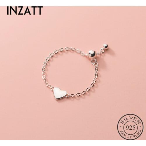 INZATT Real 925 Sterling Silver Heart Bead Chain Adjustable Ring For Fashion Women Cute Fine Jewelry Minimalist Accessories