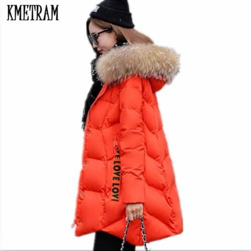 KMETRAM 2020 New Fashion Winter Jacket With Real Big Raccoon Fur Collar Winter Coat Women Parka Warm Down Cotton Outerwear HH488