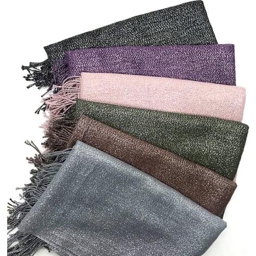 10pcs/lot pure color fringed women shawl fashion trendy shiny scarves long tassels islamic solid hijab women new