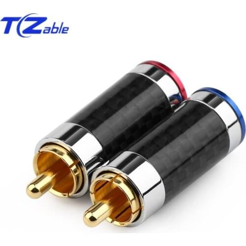 8pcs Hifi RCA Male Jack Speaker Terminal Audio Connector Carbon Fiber Copper Gold Plated Mic RCA Plug Male Adapter Blue Red