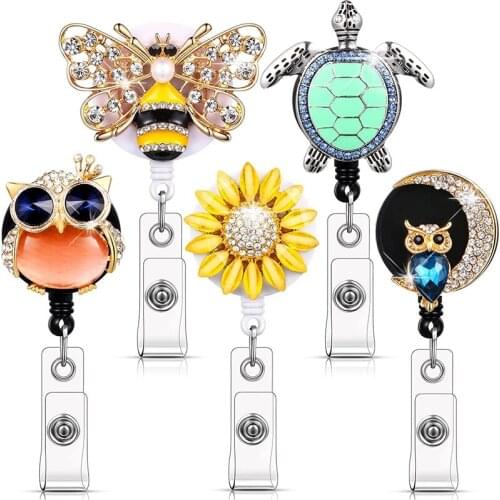 5 Pieces Badge Reels Retractable Rhinestone Badge Holder ID Name Badge Reels with Alligator Swivel ID Badge Clip