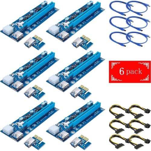 6 Pack Mining Dedicated Graphics Card PCI-E Riser 1X to 16X Card with 6 Pin to SATA Power Supply USB 3.0 Cable Power Adapter