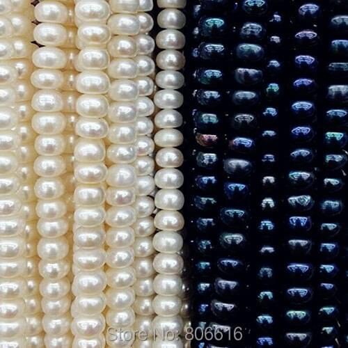 AA+ 6MM/width 172Pcs=2strands Oval white & black Natural Freshwater Pearl Strand Loose Bead Jewelry Beads
