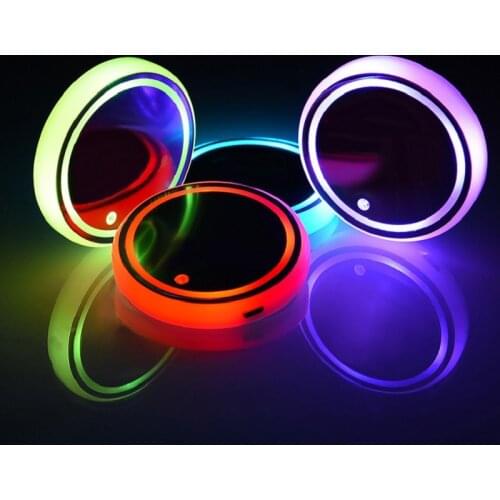 2pcs 7 Colors Car LED Cup Holder Light Mats Car Coasters Bottle Atmosphere Light Constellation Backlight LED Cup Holder Pads