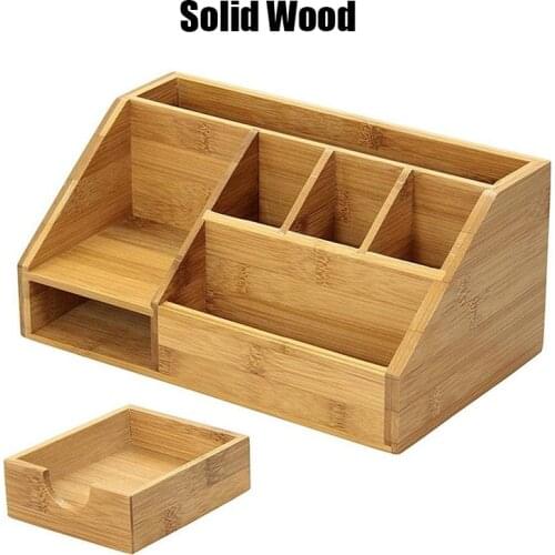 Bamboo Desktop Storage Box Natural Wooden Office Pen Holder Multifunction Stationery Splicing Pencil Cosmetic Desk Organizer