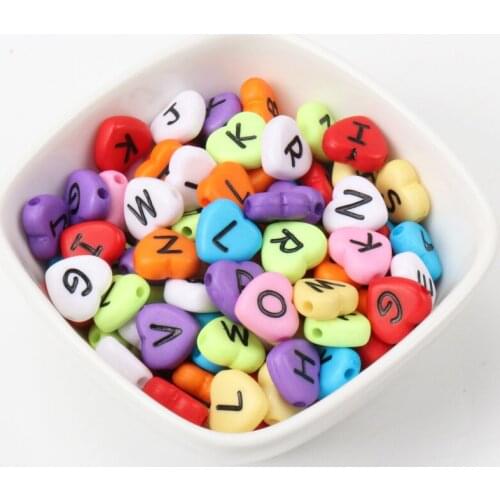 Mix Color English Alphabet/Letter Heart Shape Acrylic Spacer Beads For Decoration Jewelry Making DIY Accessories 12x11mm 100pcs