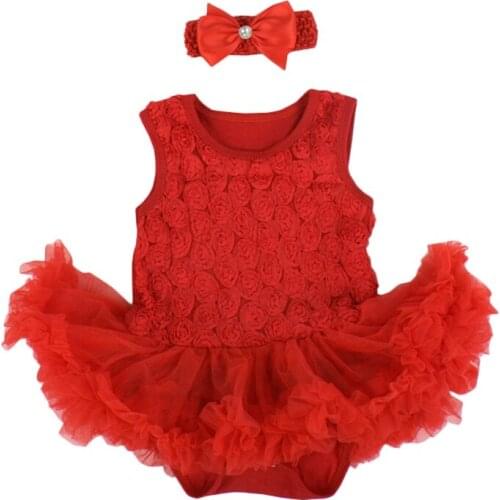Flower Infant Clothing Sets Sleeveless Bodysuits Headband 2pcs Set Tutu Dress Rose Embriodery Girls Princess Clothes Valentines