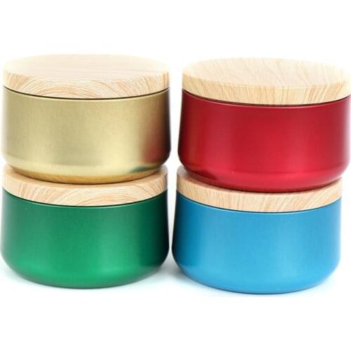 Wood Grain Lids Candle Making Empty Storage Jars Cosmetic Pot Tea Candy Box Candle Container Tins Empty Storage Box
