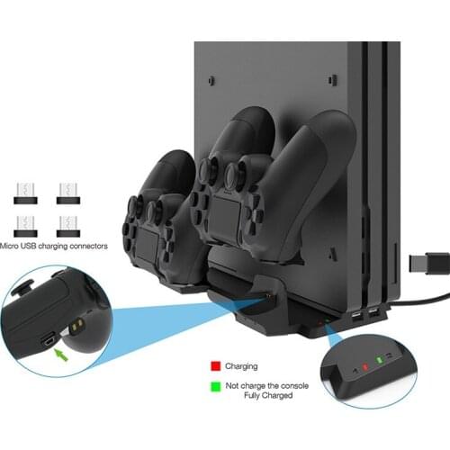 USB LED Indicater Vertical Metal Base Stand Dual Gamepad Charger Dock Controllers Charging Station for PS4/Slim/Pro Game Console