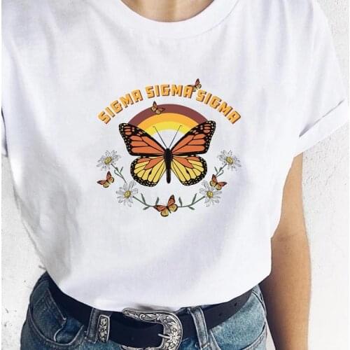 Butterfly Flower Aesthetic Womens T Shirt Harajuku Vintage 90s Summer Sweet Cotton Short Sleeve Graphic Tee Street Tops Female