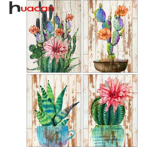 Huacan 5d DIY Diamond Painting New Square Rhinestones Cactus Board Set For Embroidery Cross Mosaic Flower Pictures For Interior