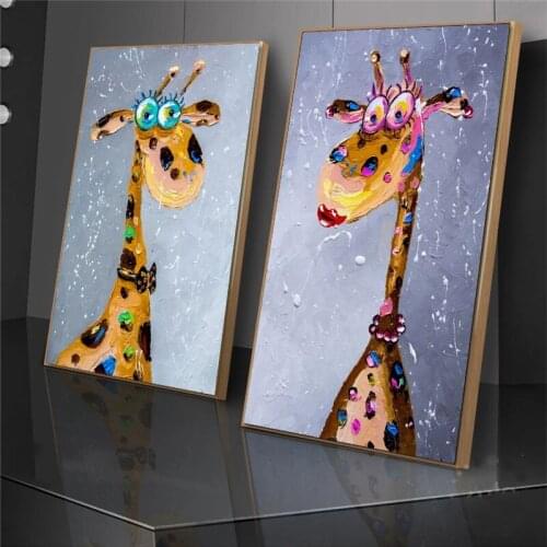 Canvas Painting Cartoon Cute Animal Abstract Horse Giraffe Dog Art Picture Wall Poster Home Decoration Living Room Painting