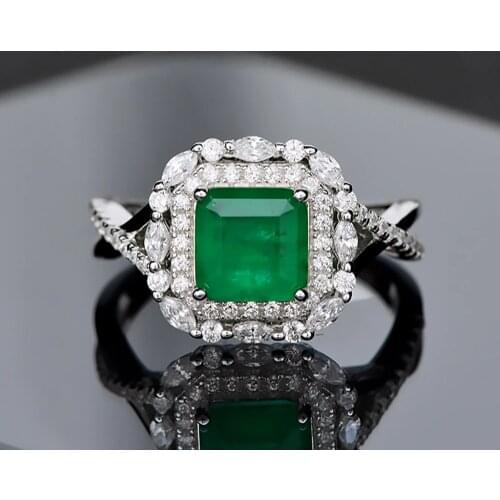 Vintage 100% 925 Solid Silver Party Cocktail Rings High Carbon Emerald Gemstone Created Moissanite Fine Jewelry Gift for Women