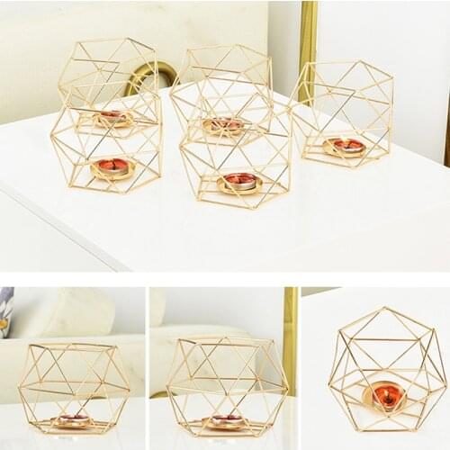 Nordic Style 3D Geometric Iron Wire Candle Holder Candlestick Wedding Holidays Birthday Christmas Halloween Metal Candle Holders