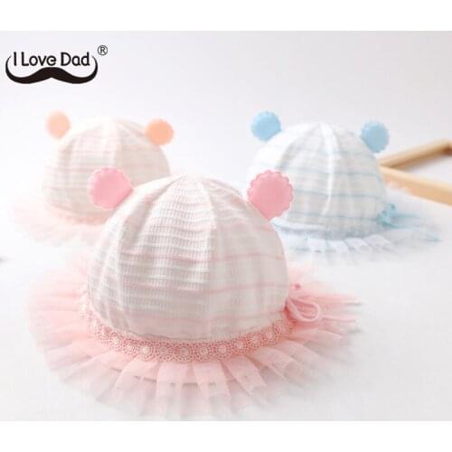 Cute Bear Ear Baby Hat Lace Ruffle Bows Kids Children Cap Soft Infant Outdoor Hats Girls Bucket Sun Caps
