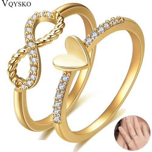 New Fashion Copper Crystal Twist Infinity Heart Wedding Rings For Woman Gold Silver Color Statement Jewelry Party Gift Wholesale
