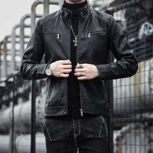 2021 Autumn/Winter Korean Men Faux Leather Motorcycle Jackets Men‘s Slim Fit Outwear PU Leather Coats Male 4 Colors M-4XL PY04