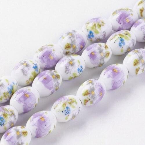 32pc 10x8mm Handmade Flower Printed Porcelain Ceramic Beads Strands Oval For DIY Jewelry Accessories Finding Making Necklaces