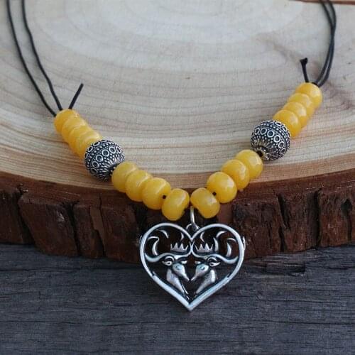 5pcs Heart Celt Deer With Semi-precious Stone Norway Valknut Necklace, Slavic Inspired Jewelry, Viking Dress Jewelry For Women