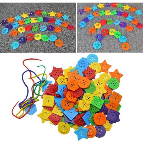 Large Button Puzzle Lacing Toys for Toddlers DIY Craft Threading Toy Preschool
