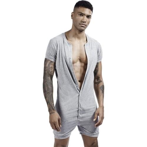 Mens Siamese Pajamas Onesies Home Clothes Super-elastic Comfortable Snap Button Jumpsuit Men Sleepwear Solid Color youpin