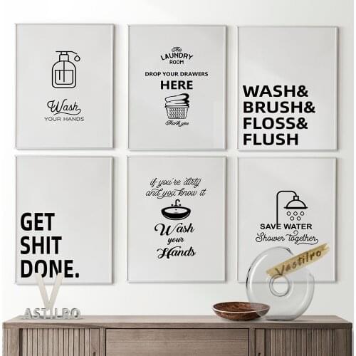 Toilet Sign Poster Restroom Art Prints Bathroom Wall Picture Laundry Canvas Painting Shower Room Modern Minimalist Home Decor