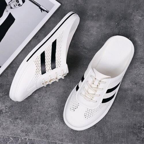 ZEEKSON Summer Couple Half Slippers Outer Penetrating Air Toe Cap Hollow Slippers Female Sandals Breathable White Shoes Slippers