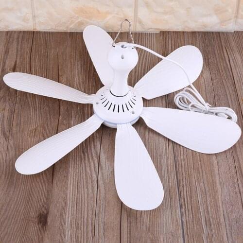 6 Leaves 5V USB Ceiling Fan Air Cooler USB Powered Hanging 16.5 inch Tent Hanger Fans for Camping Outdoor Dormitory Home Bed