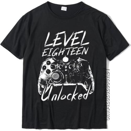 Level 18 Unlocked Boys 18th Birthday 18 Year Old Gamer Gift T-Shirt Tops T Shirt Coupons Comics Cotton Men T Shirt