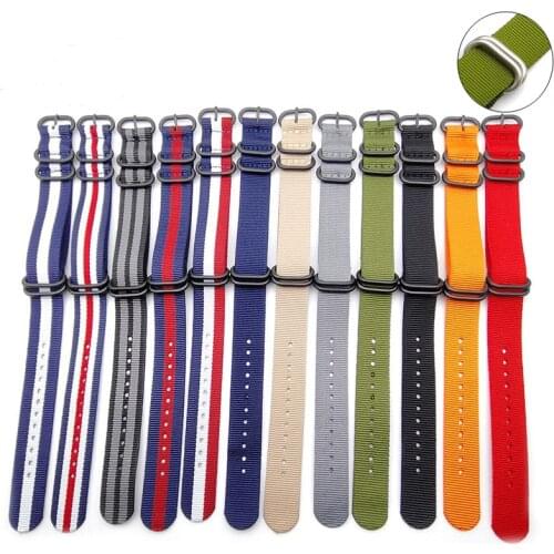 High Quality Nylon Nato Watch Band Universal Strap Watchband Black Buckle Sport Canvas Heavy Duty Wrist Bracelet 18mm 20mm 22mm