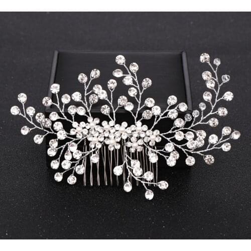 Silver Color Rhinestone Hair Comb Floral Head Piece Pearl Wedding Hair Comb Clip Crystal Bridal Hairpin Jewelry Hair Accessory
