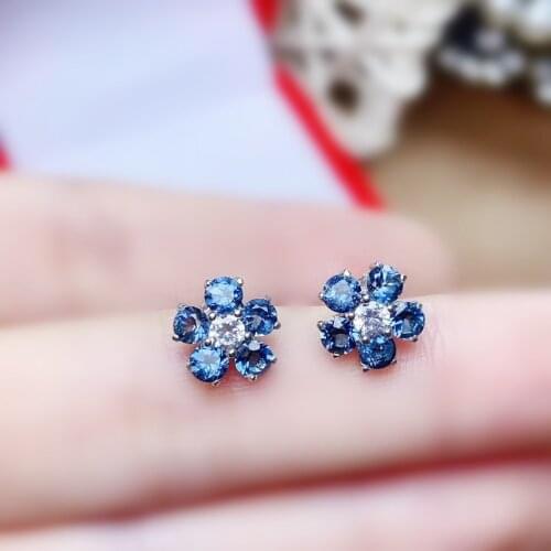 Natural real blue topaz flower stud earring Per jewelry 3*3mm 0.15ct*10pcs gemstone 925 sterling silver Fine jewelry Q214225
