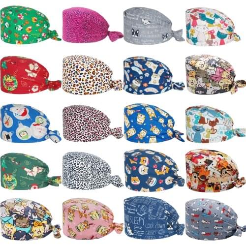 Unisex Fashion Scrubs Cap Cotton Anime Print Working Hat Pharmacy Nursing Caps Laboratory Pet Shop Clinic Dental Surgicals Hats