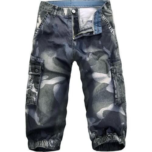 Summer Men Camouflage Military Cargo Shorts Jeans Male Fashion Casual Work Shorts Denim Shorts Large