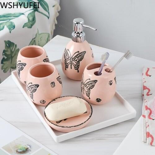 Nordic fashion ceramic five-piece bathroom products Simple five-piece wedding bath set Bathroom ceramic set Melamine tray