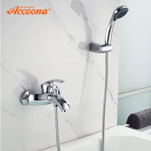 Accoona Bathtub Faucets 2-Function Outlet Wall Mounted Bath Shower Faucet Brass Mixer Tap Single Holder Dual Control A6006