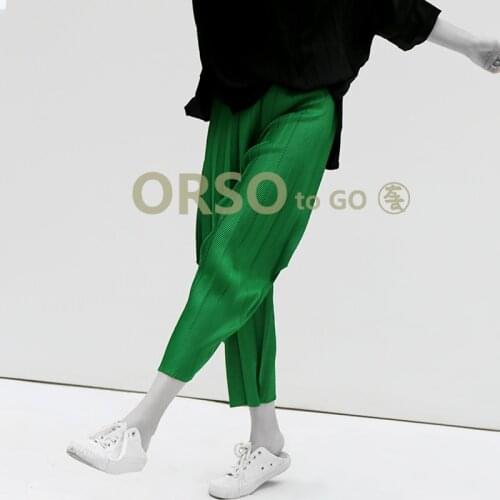 Miyak fold sports wide-leg pants nine points summer thin casual pants harem pants female black loose art trousers women pleats