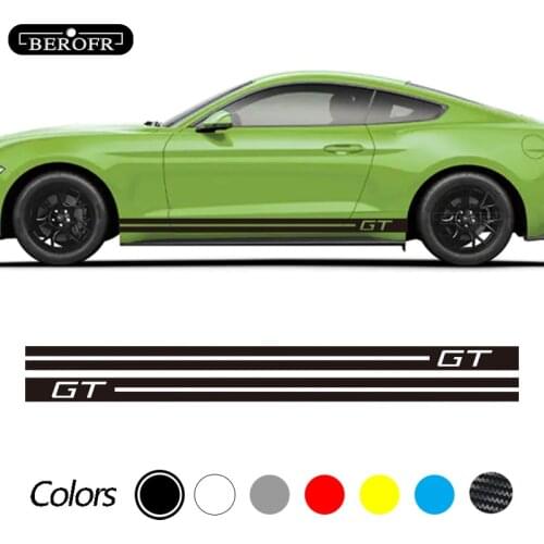 Car Styling Carbon Fiber Vinyl Decal Door GT Logo Striped Side Skirt Racing Sport Body Sticker For Ford Mustang 2009-2019
