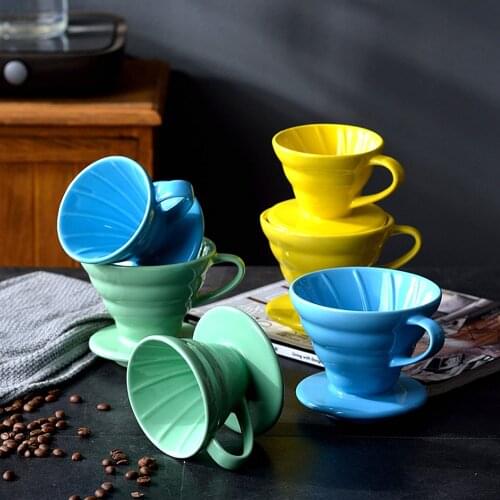 V60 Coffee Drip Filter Cup Ceramic Coffee Dripper Seven Color Black/white/blue Pour Over Coffee Maker with Separate Stand