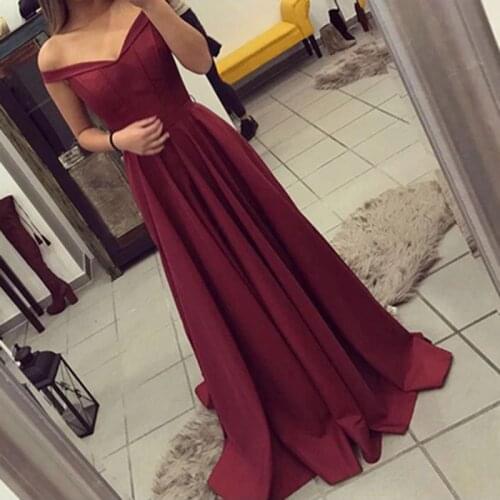 Evening Dress Long 2020 Wine Red Elegant Satin V Neck Prom Party Dresses Evening Gown Abendkleider Abiye Robe De Soiree